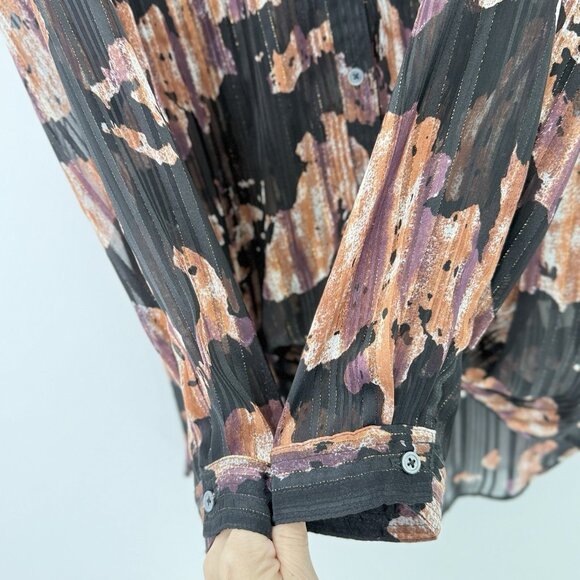 Caffe Marrakesh Black Striped Chiffon Button Tie Front Blouse Size M Preppy - Picture 7 of 11